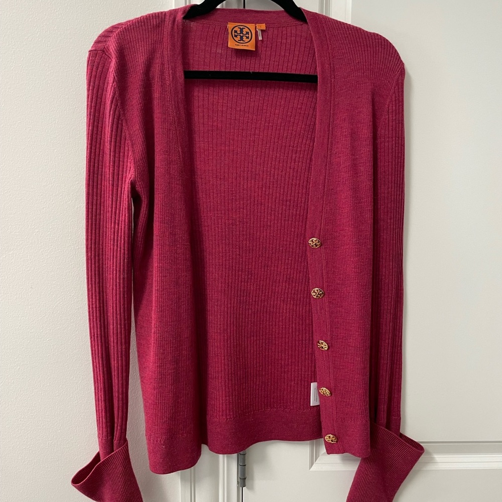 Tory Burch Ribbed Logo Buttons Cardigan/ Sweater - SM